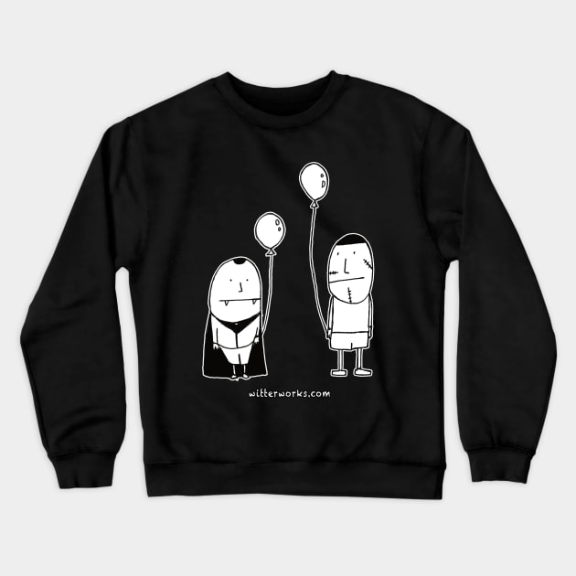 Funny Dracula & Frankenstein with Balloons Crewneck Sweatshirt by witterworks